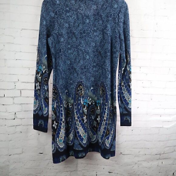 WHITE MARK BLUE FLORAL PAISLEY LONG SLEEVE ROUND NECK MIDI SWEATER DRESS SIZE M - Picture 7 of 8